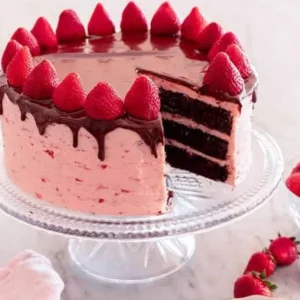 Strawberry Covered Chocolate Cake