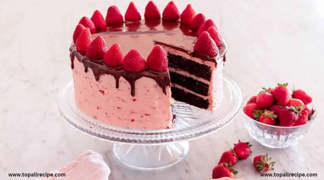 Strawberry Covered Chocolate Cake