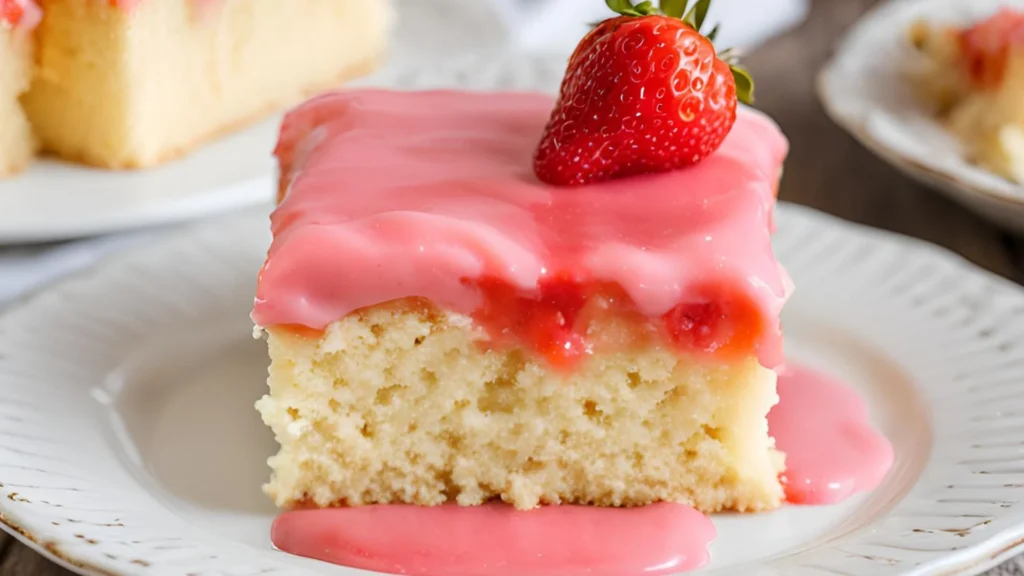 Vanilla Sheet Cake With Strawberry Glaze